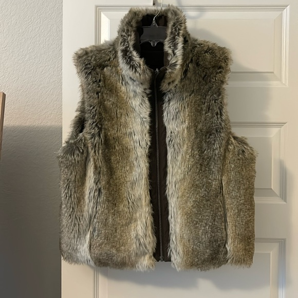 Weatherproof reversible faux fur and brown SZ L high funnel neck puffy gorpcore - Picture 2 of 16